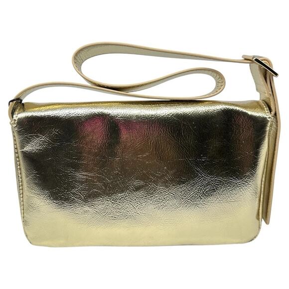 Nicole Miller Gold Vegan Leather Handbag Shoulder Bag New With Tags - Picture 5 of 6